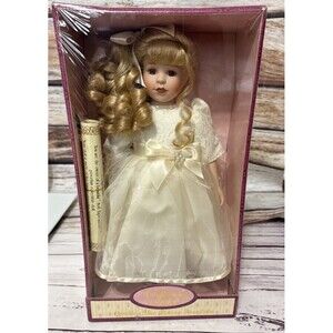 Collectors Choice Genuine Fine Bisque Porcelain Doll Blonde New 17” Lace Dress